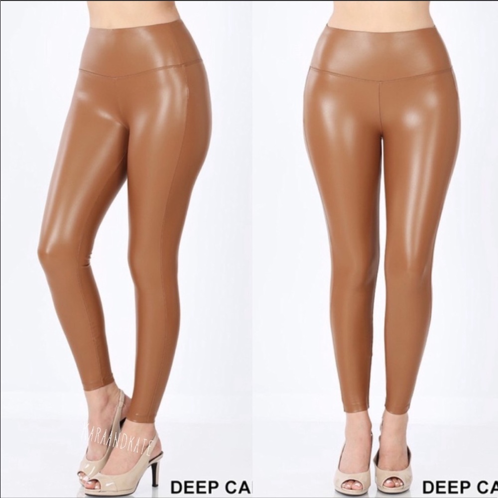 Black Slick Vegan Leather Leggings - Picture 7 of 8